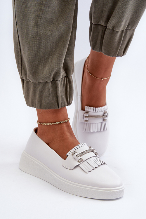 Легкі жіночі шкіряні мокасини на платформі білі S.Barski LR590