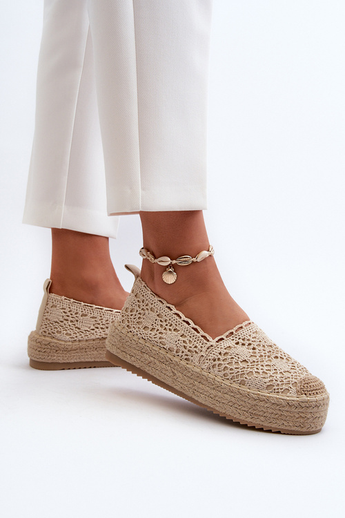 Жіночі мереживні еспадрільї на платформі бежеві Elarose