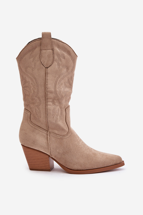 Жіночі ковбойські чоботи на каблуці з еко замші бежеві Wendlis