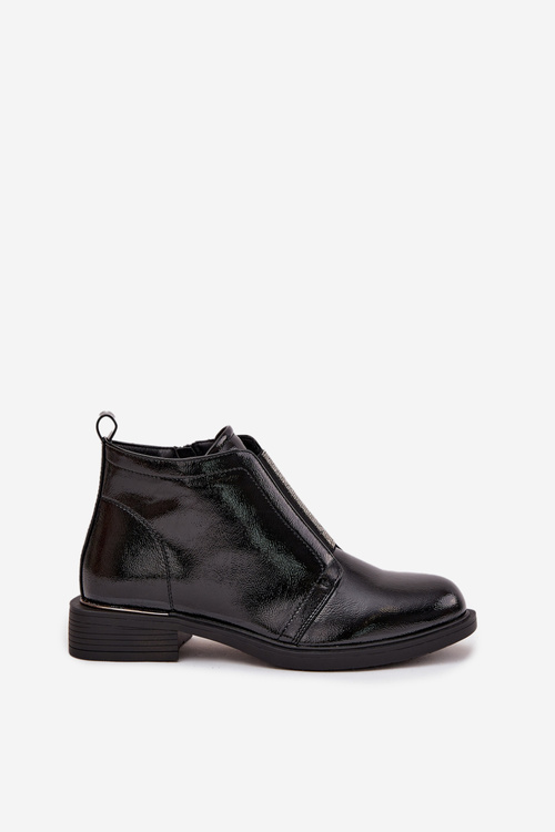 Лаковані утеплені жіночі черевики на низькому каблуці S.Barski HY52-506 Чорні