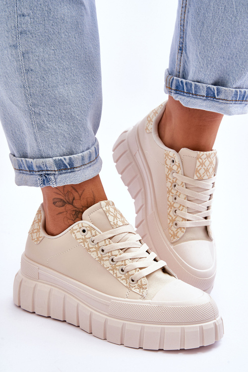 Жіночі шкіряні кросівки на платформі бежеві Alison