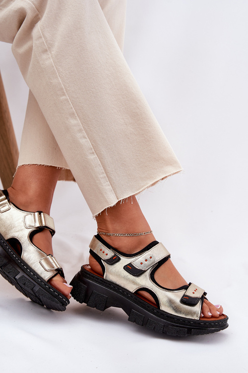 Жіночі шкіряні сандалі на липучках Artiker 56C0469 золоті