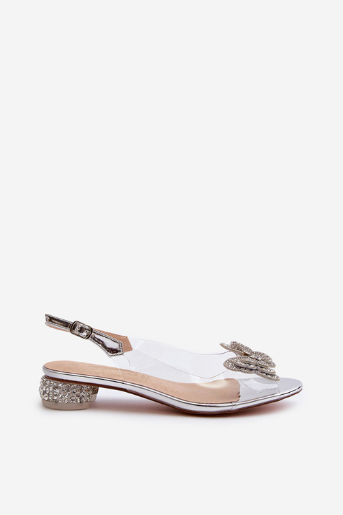 Прозорі босоніжки на низькому каблуці з метеликом Рожеве срібло D&A MR38-388