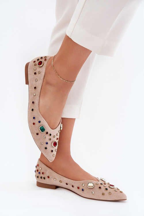 Жіночі Балерини Прикрашені Кристалами Бежеві Valena