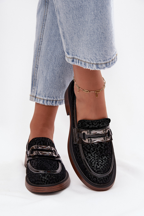 Замшеві жіночі мокасини з оздобленням D&A MR52-176 Чорні