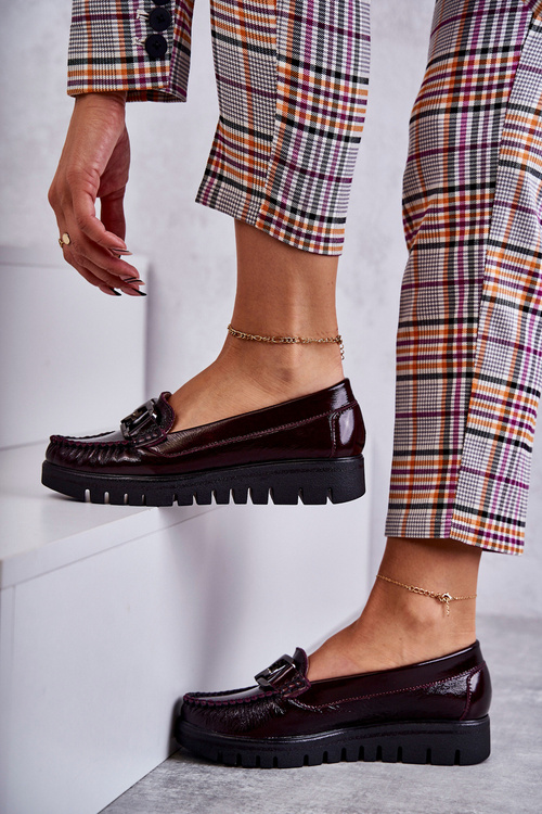 Жіночі шкіряні лофери на платформі бордові Венесія