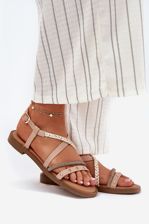 Площі Сандалі З Декоративними Ремінцями Vinceza 17379 Бежевий