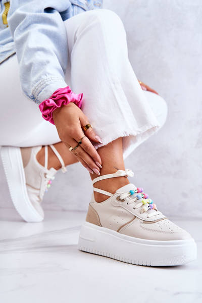 Жіноче спортивне взуття на зав'язках Кросівки бежеві Manila