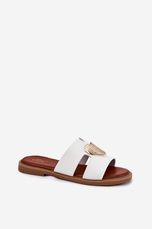 Жіночі плоскі сандалі з золотою оздобою білі Karinma