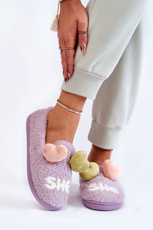 Жіночі тапочки з сердечками фіолетові Аляска 