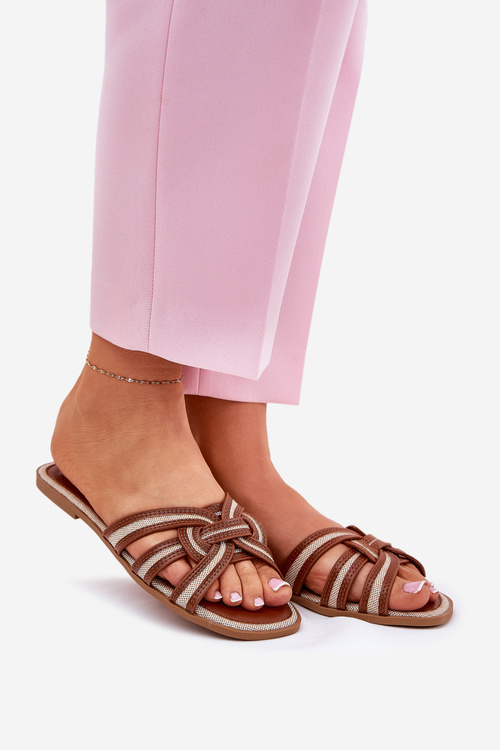 Дамські Площині Сандалі З Переплетеними Стропами Коричневі Acimine