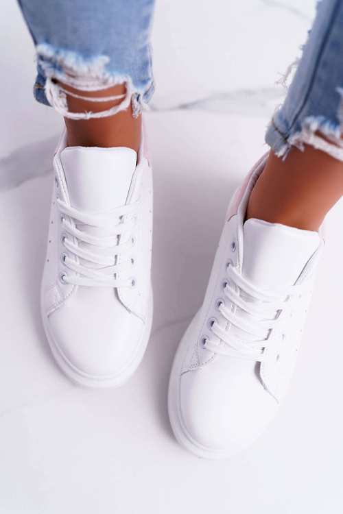 Спортивне жіноче взуття Біла рожева спідниця на товстій підошві