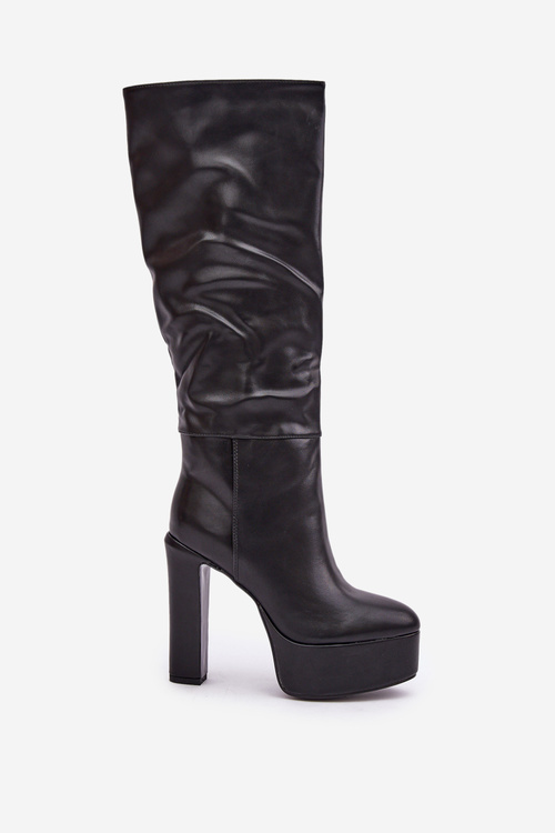 Чоботи На Каблуку І Платформі З Еко Шкіри Чорні Felilorn