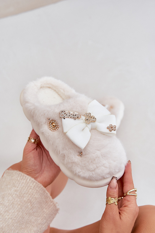 Пухнасті Тапочки З Бантиком І Прищіпками Білі Annalira