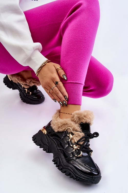 Жіночі утеплені спортивні черевики на шнурівці Kerberos чорного кольору