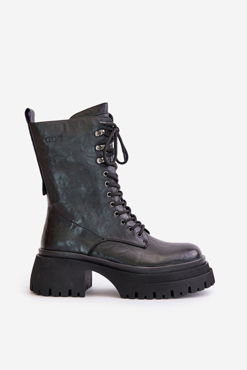 Шкіряні жіночі робочі черевики з підкладкою GOE OO2N4121 Чорні