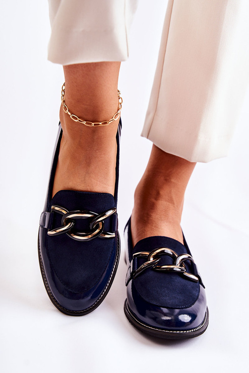 Класичні мокасини з ланцюжком Laura Messi 2531 Темно-синій