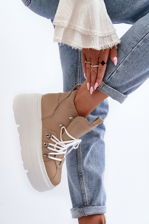 Шкіряне жіноче спортивне взуття Zazoo 3416 бежевого кольору