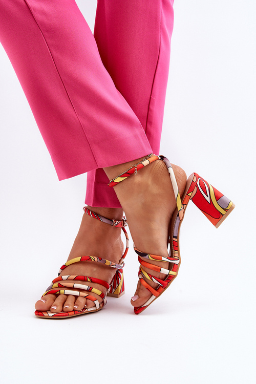 Помаранчеві босоніжки з малюнком і каблуком Jenglla