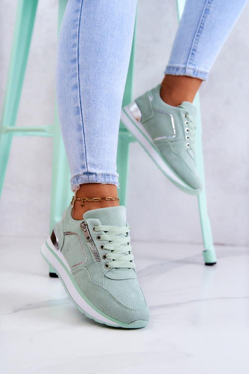 Замшеве спортивне взуття на платформі світло-зеленого кольору