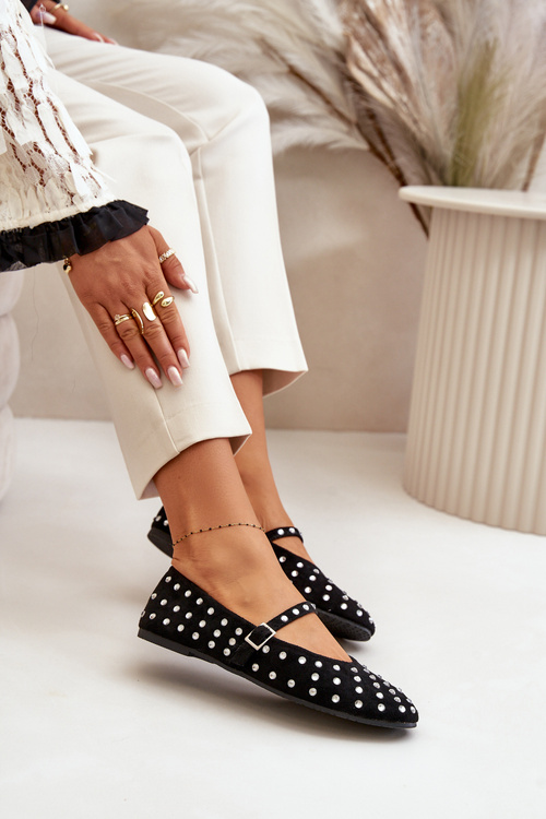 Декоровані балетки з ремінцем з екологічно чистої замші Tirilissa