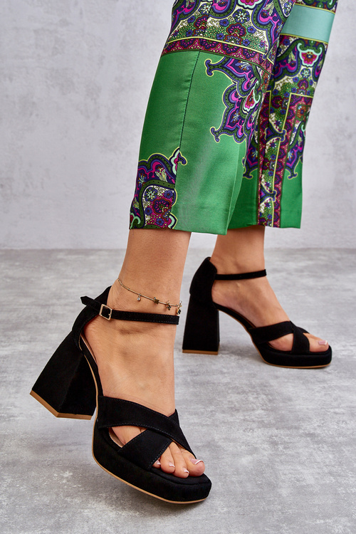 Жіночі замшеві босоніжки на високих підборах Leski Shoes 3221 Чорні