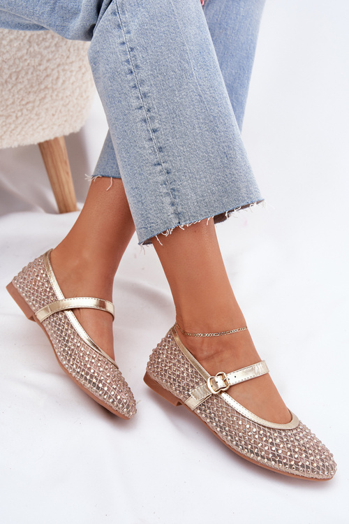Прикрашені Жіночі Балетки З Ремінцем І Засувкою Золоті Avirae