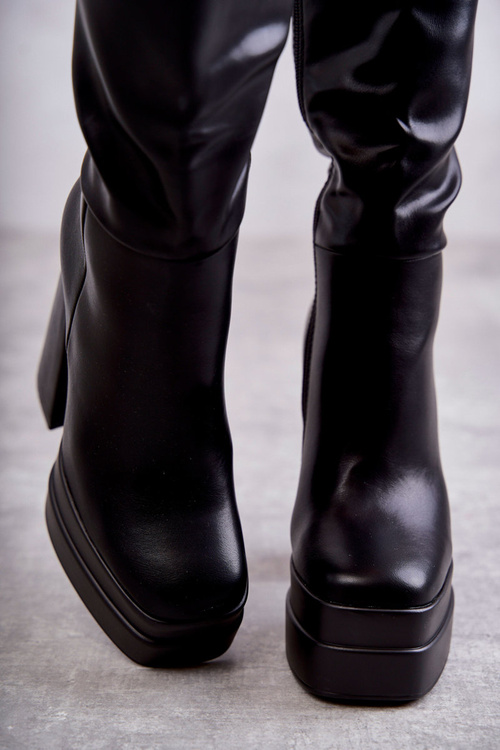 Модні шкіряні черевики на масивних підборах Чорні Meggie