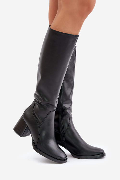 Шкіряні чоботи на високих підборах утеплені Sergio Leone KZ231-S Чорні