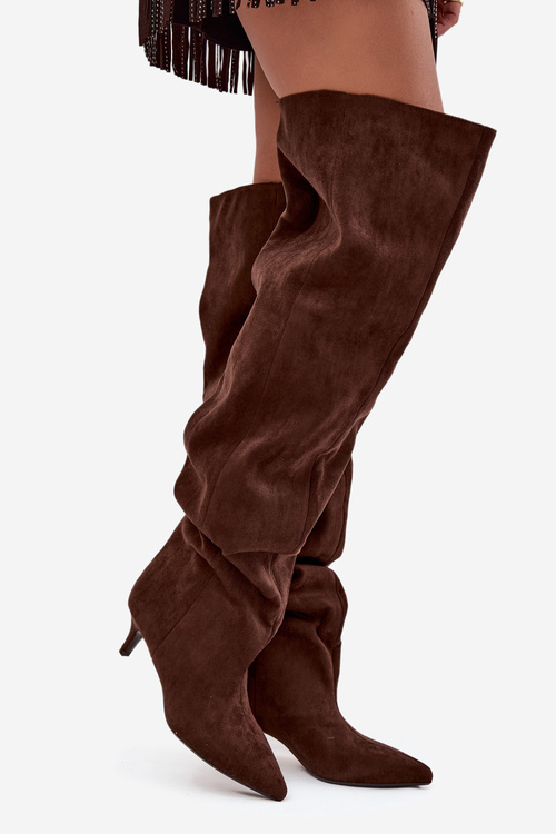 Легкі жіночі чоботи на підборах шоколадні Ysolienne