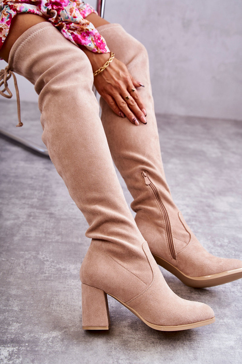 Класичні замшеві чоботи бежеві Clarissa