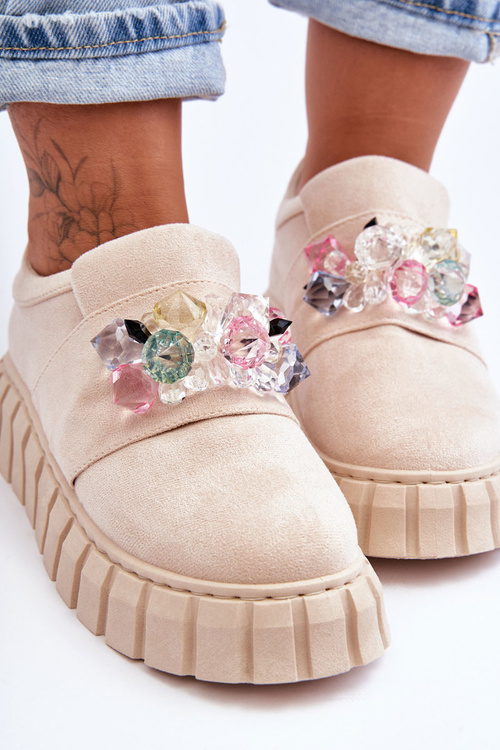 Стильне спортивне взуття без шнурівки Лофери з декором Beige Desire