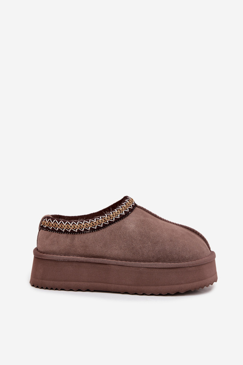 Низькі замшеві зимові чоботи для жінок з вишивкою на платформі Vinceza 97960 коричневі