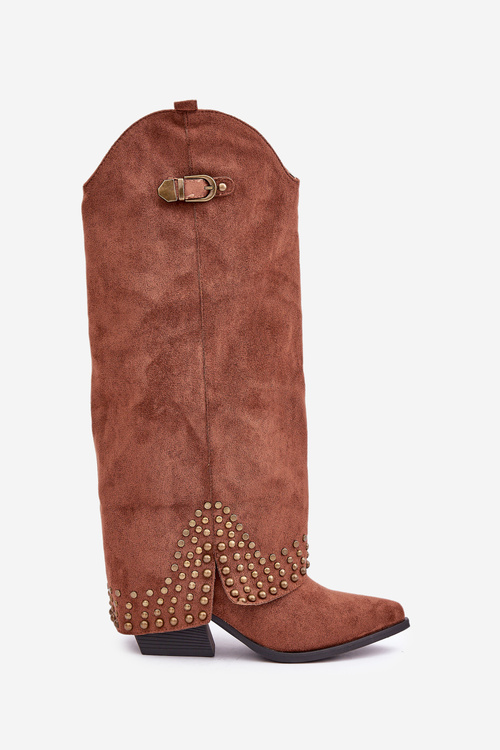 Чоботи З Загнутим Чоботом На Каблуці Коричневі Iveliri