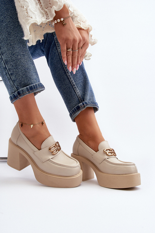 Світло-бежеві жіночі шкіряні туфлі на підборах Zazoo 20170