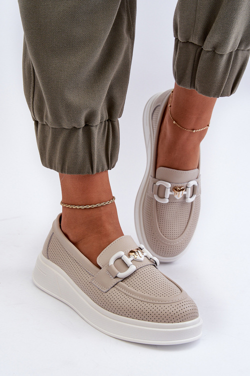 Бежеві жіночі шкіряні мокасини на платформі S.Barski LR720