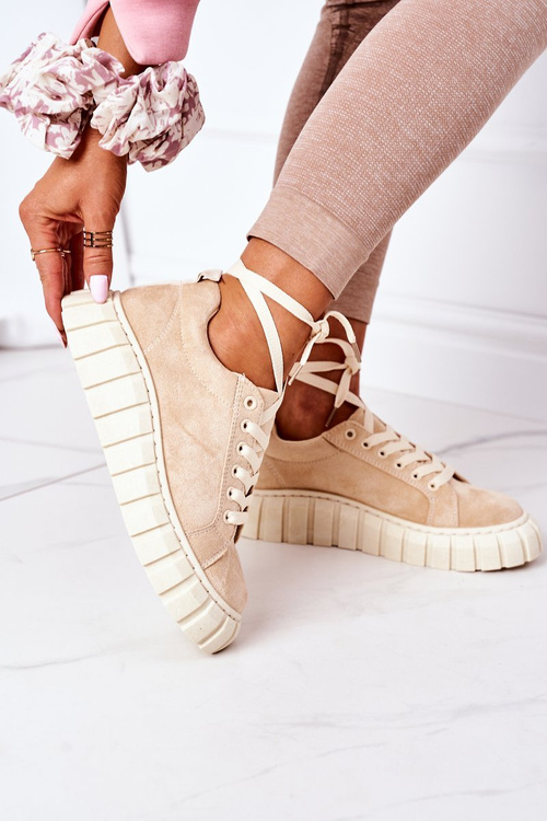 Замшеві кросівки на платформі бежеві