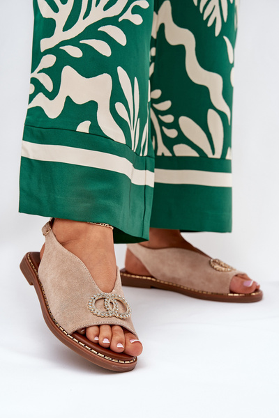 Жіночі Сандалі З Декорацією На Плоскому Каблуку Еко Замшеві Бежеві Ралиссес