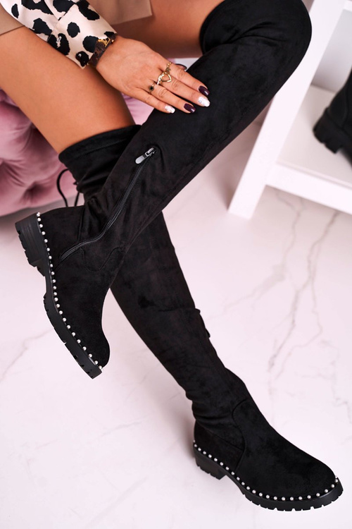 Жіночі високі чоботи вище коліна замшеві чорні Isabel