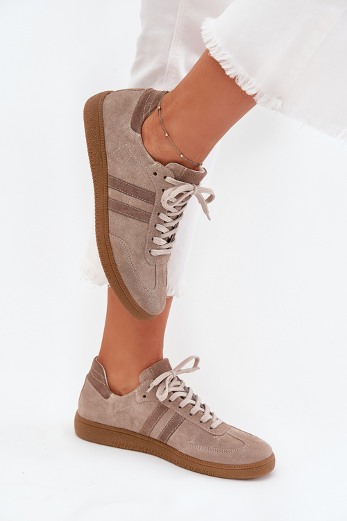 Замшеві Низькі Кросівки Для Жінок Темно-бежеві Zazoo N1068