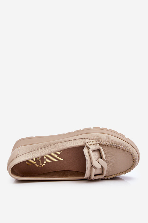 Бежеві шкіряні лофери на платформі з декором Zazoo 10141