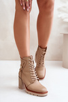 Утеплені ботильйони на каблуці з золотистою деталлю бежеві Ivarisse