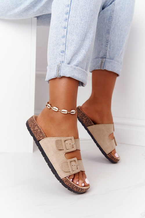 Замшеві тапочки на корковій підошві Бежеві Jennifer