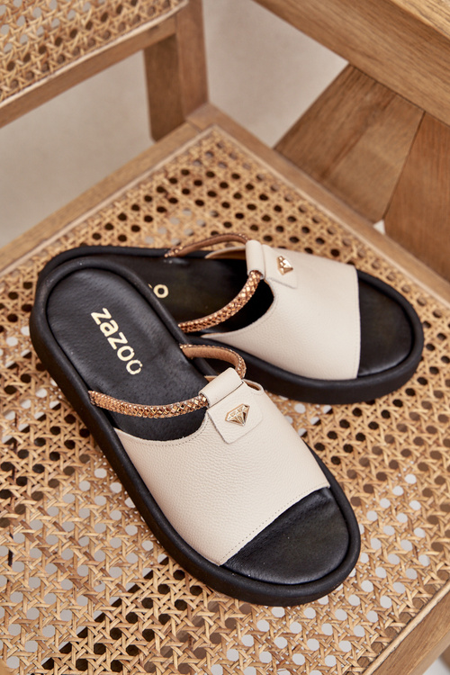 Жіночі Шльопанці зі Шкіри Бежеві Зазу 2896