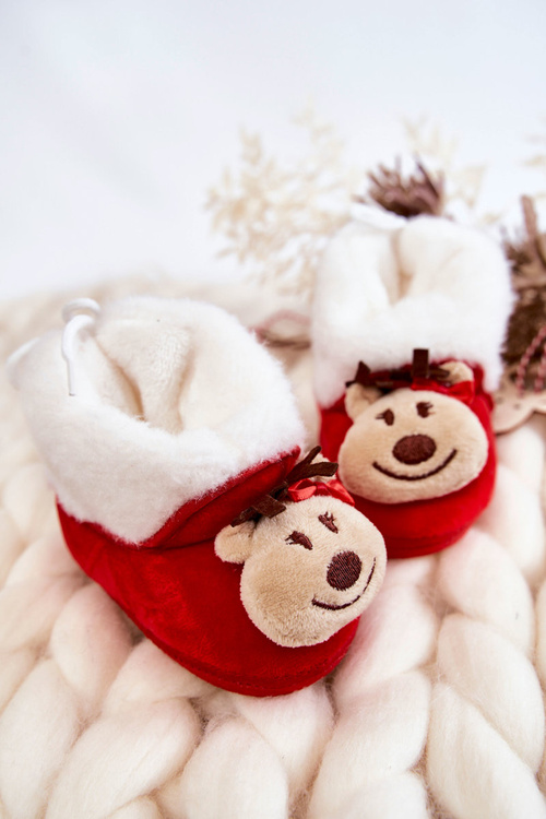 Дитячі теплі тапочки олені з бантом червоні