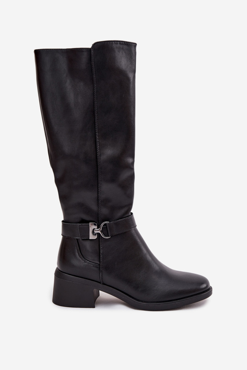 Ocieplane жіночі чоботи на підборах з ремінцем Sergio Leone KZ25826 чорні