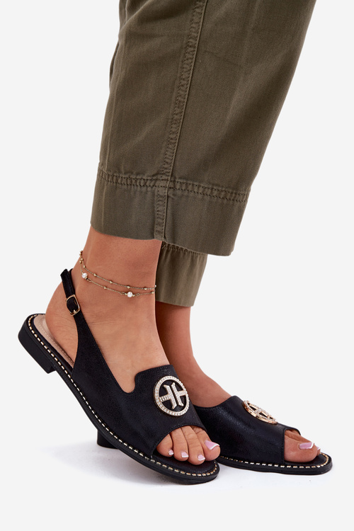 Жіночі Сандалі На Плоскому Каблуці З Декорацією S.Barski KV51-002 Чорні