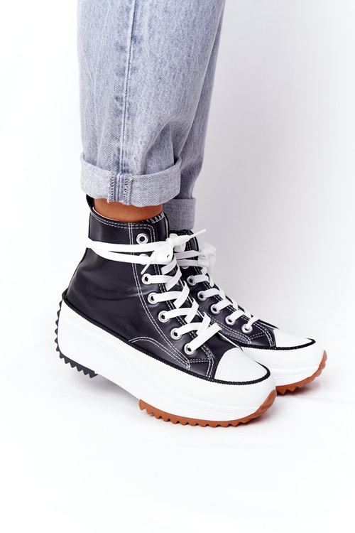 Жіночі шкіряні кросівки на платформі чорні Coachella