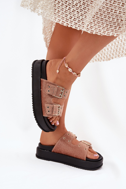 Жіночі Сандалі З Золотими Пряжками На Платформі Бежеві Virvania