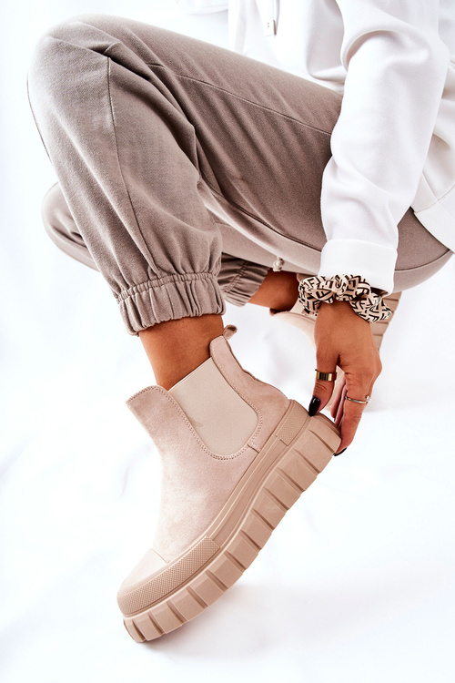 Замшеві чоботи на платформі бежеві Jennily